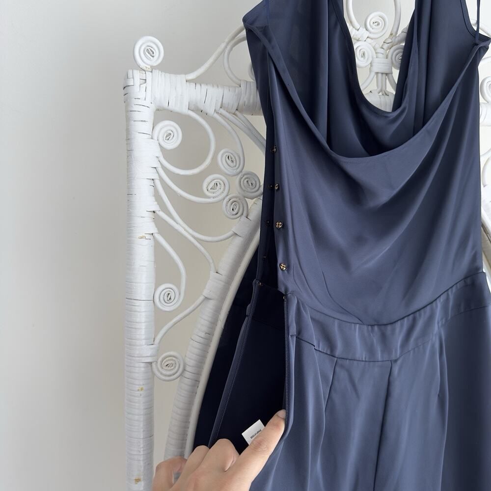 Ramy Brook Jumpsuit Womens 6 Navy Satin Halter Harriet Wide Leg Evening Career - Picture 7 of 13